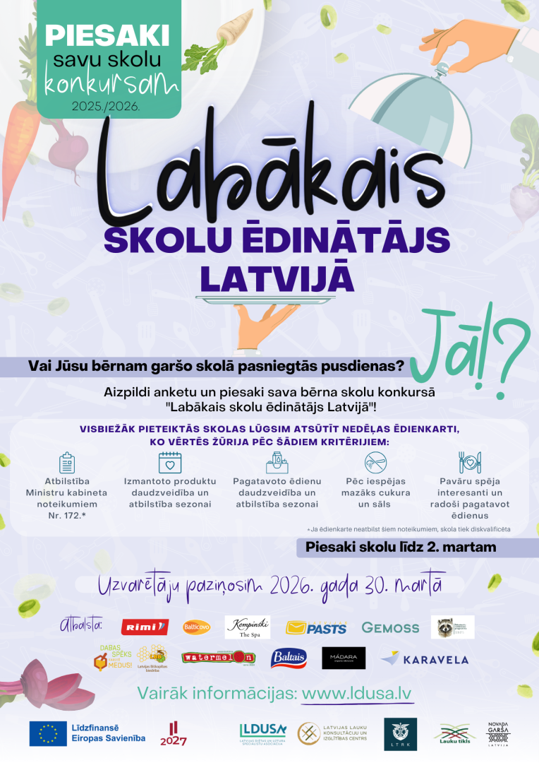 Aicinājums novērtēt skolu ēdinātājus