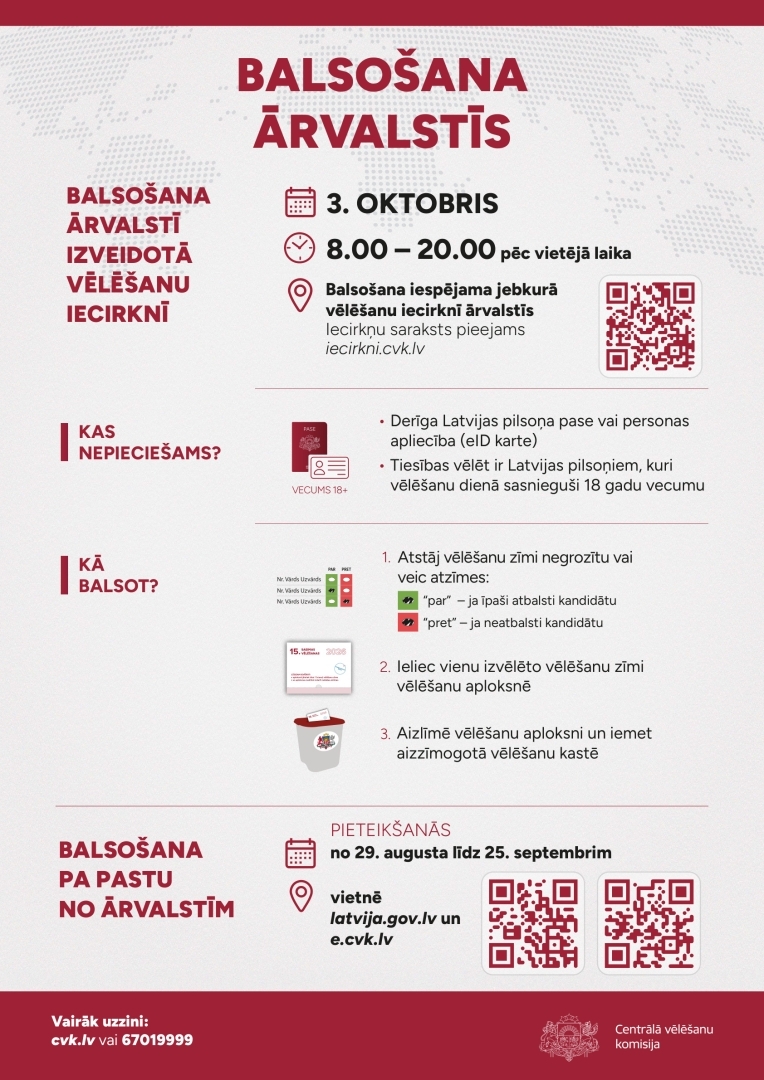 Sestdien, 3. oktobrī, notiks 15. Saeimas vēlēšanas. Ventspils novadā vēlētājiem būs pieejami 12 vēlēšanu iecirkņi.