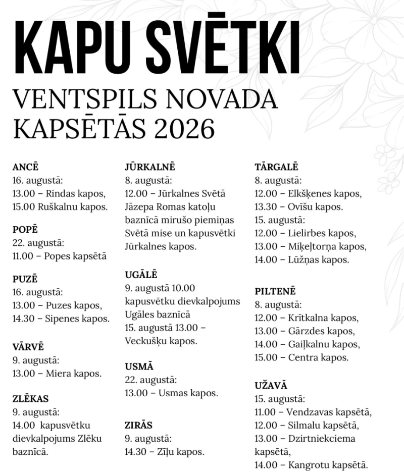 Kapu svētki Ventspils novada kapsētās
