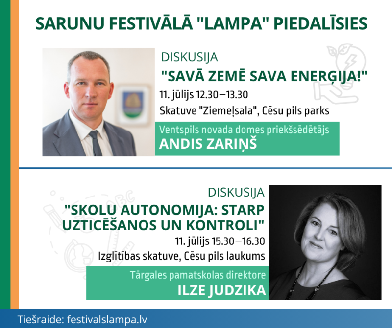 Sarunu festivālā “LAMPA” piedalīsies domes priekšsēdētājs un Tārgales skolas direktore