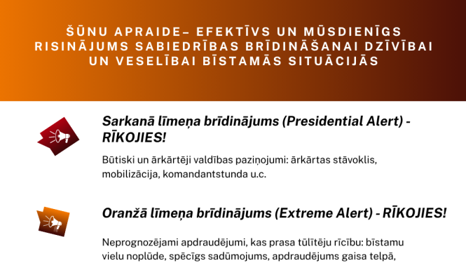 Gaisa apdraudējuma gadījumos turpmāk izmantos divu līmeņu šūnu apraides paziņojumus