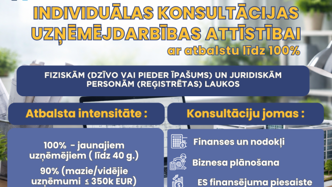 SIA “KONSORTS” piedāvā individuālas uzņēmējdarbības konsultācijas ar Eiropas Savienības atbalstu līdz pat 100% apmērā
