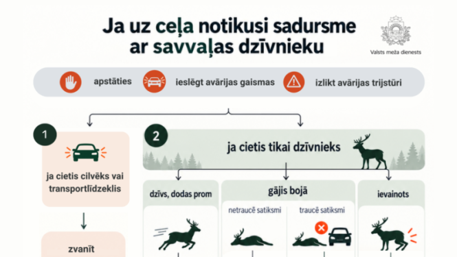 Ja uz ceļa notikusi sadursme ar savvaļas dzīvnieku