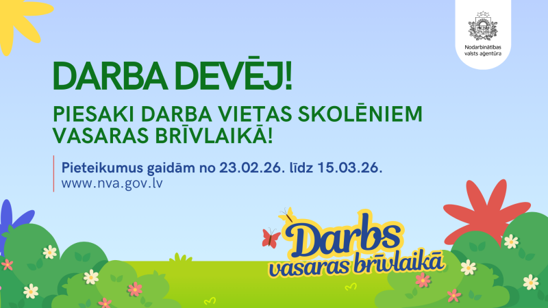 Darba devējiem iespēja pieteikt darba vietu skolēniem vasaras brīvlaikā