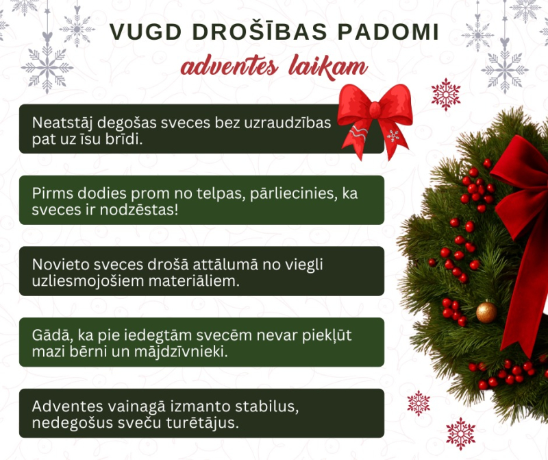  Lai adventes sveces deg droši – VUGD atgādina par drošību svētku gaidīšanas laikā