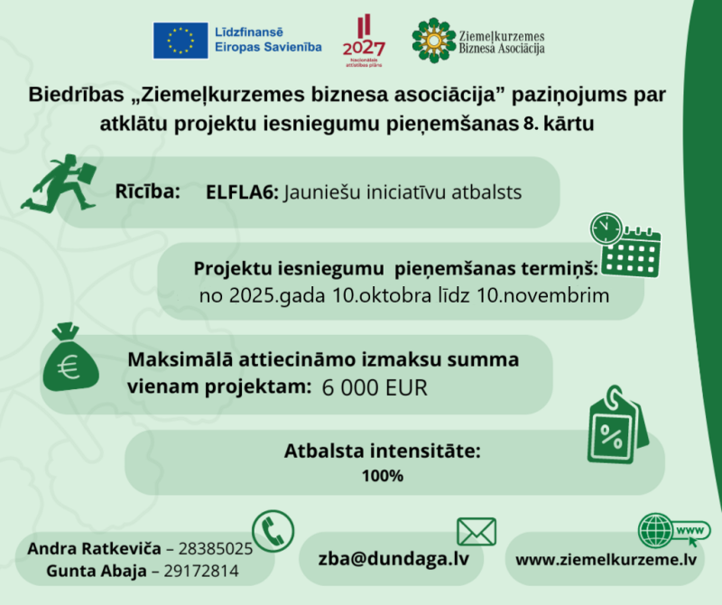 "Ziemeļkurzemes biznesa asociācija" ir izsludinājusi projektu konkursu