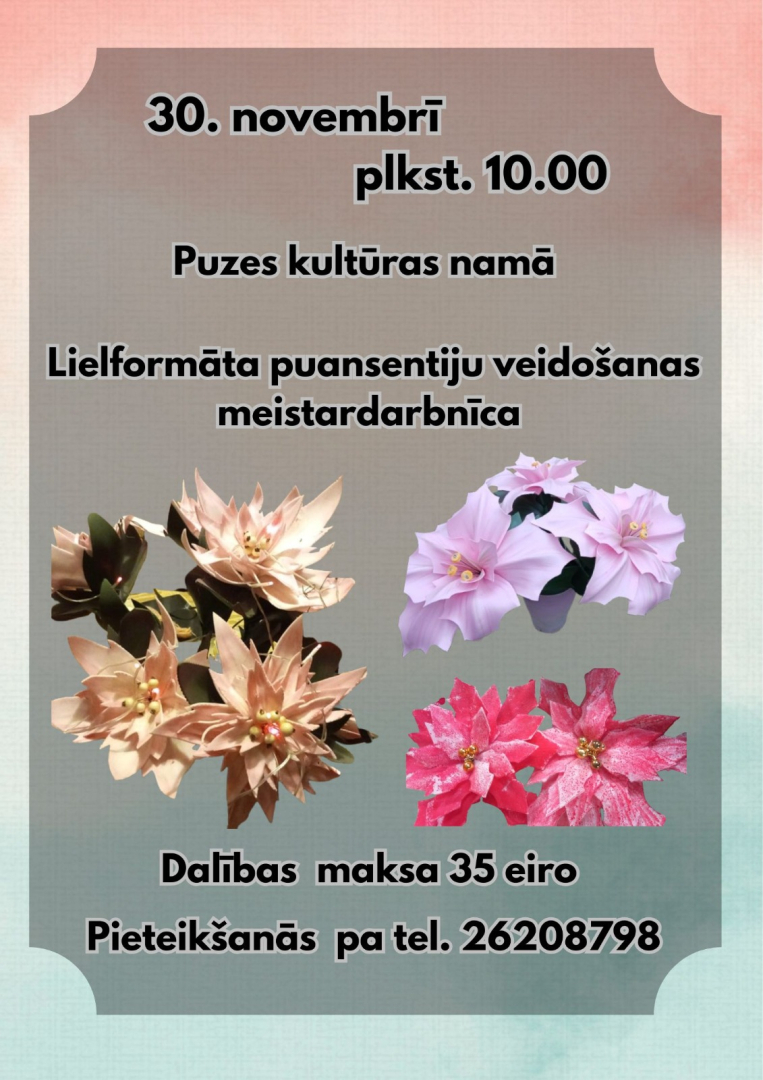 Puzē notiks lielformāta puķu darbnīca