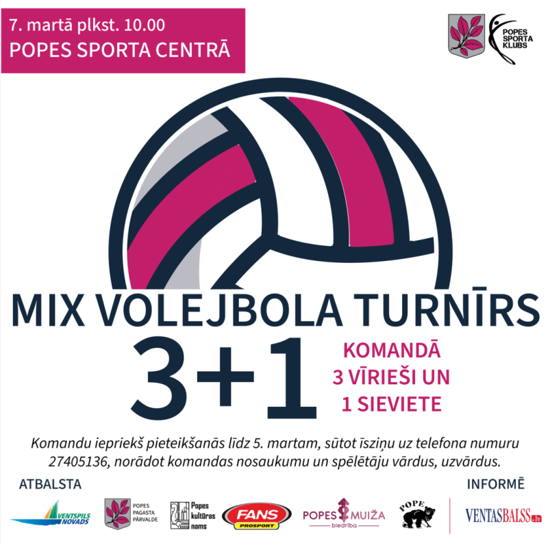 Popē notiks volejbola turnīrs