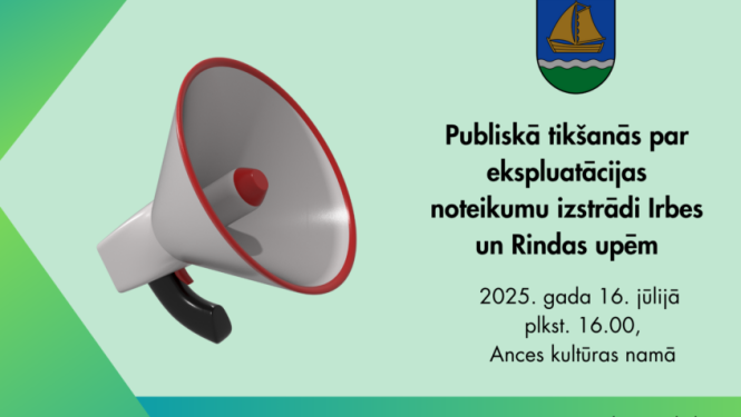 Publiskā tikšanās par ekspluatācijas noteikumu izstrādi Irbes un Rindas upei
