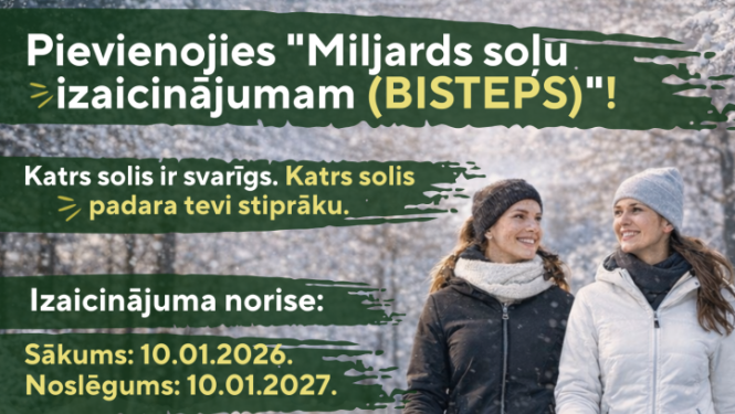 Kurzemes plānošanas reģions aicina Kurzemes iedzīvotājus Jauno gadu sākt aktīvi, piedaloties “Miljards soļu izaicinājumā (BISTEPS)”