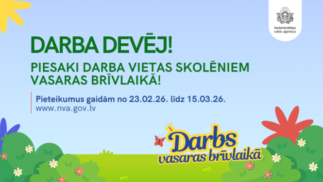 Darba devējiem iespēja pieteikt darba vietu skolēniem vasaras brīvlaikā