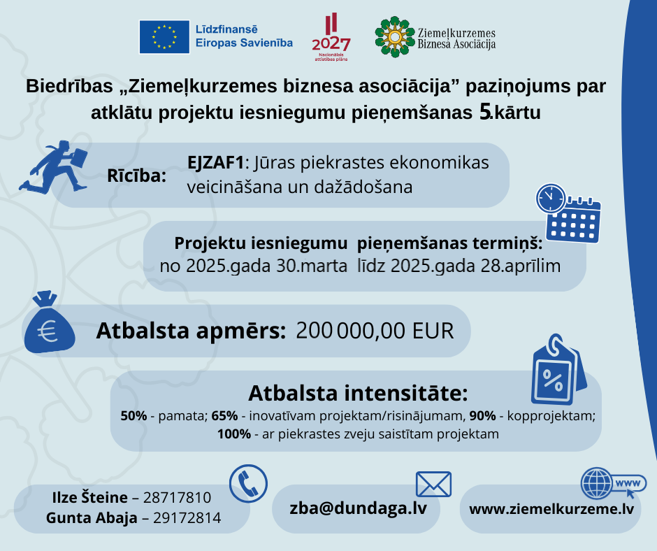 Biedrības “Ziemeļkurzemes biznesa asociācija” projektu paziņojuma vizuālis 2025