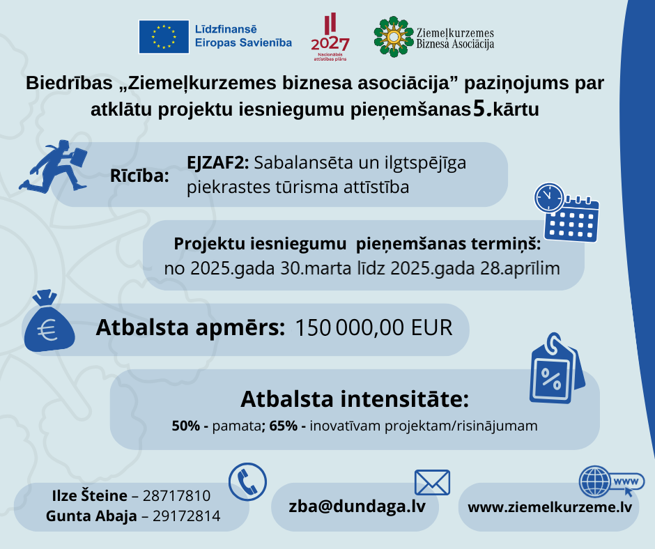 Biedrības “Ziemeļkurzemes biznesa asociācija” projektu paziņojuma vizuālis 2025