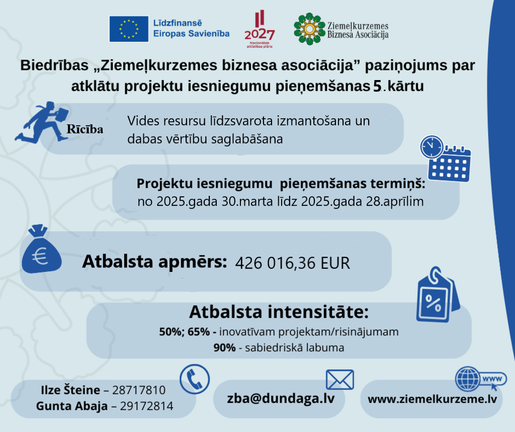 Biedrības “Ziemeļkurzemes biznesa asociācija” projektu paziņojuma vizuālis 2025