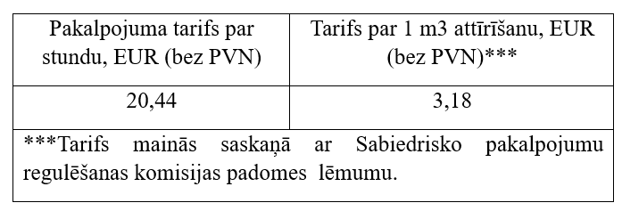 Asenizācijas pakalpojumu tarifi