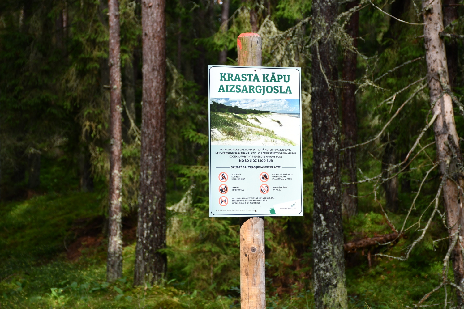 Informatīvā zīme par aizsargājamo kāpu teritoriju